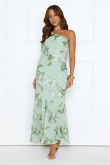 Glow Queen Energy One Shoulder Maxi Dress Sage