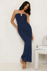 Noir Seduction Strapless Mesh Maxi Dress Navy