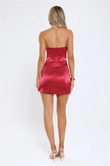 Sunkissed Flame Satin Strapless Mini Dress Red
