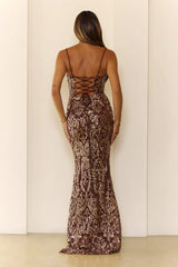 The Prestige Edit Sequin Maxi Dress Brown