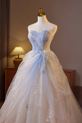 Sweetheart Champagne and Blue Tulle A-line Long Formal Gown