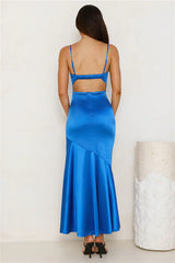 Mesmerise You Satin Maxi Dress Blue