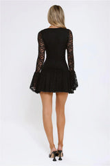 Gilded Lace Nights Long Sleeve Mini Dress Black