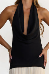 Luxe Behaviour Cowl Neck Halter Maxi Dress Black