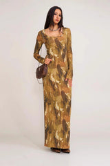Solid Color Square Neck Bodycon Maxi Dress
