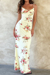 Floral Print V-neck Sleeveless Maxi Dress