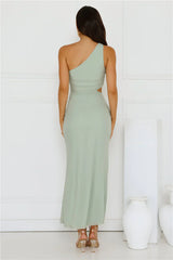 Style Capital One Shoulder Mesh Maxi Dress Sage