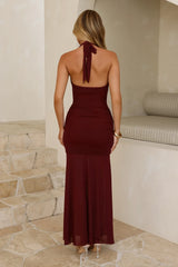 Isalique Halter Maxi Dress Burgundy