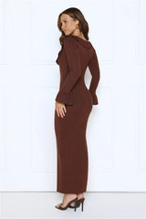 Night Style Ribbed Maxi Dress Brown