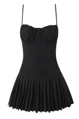 Red Spaghetti Strap Button Ruffle Skirt