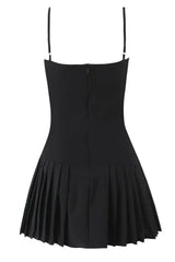 Red Spaghetti Strap Button Ruffle Skirt