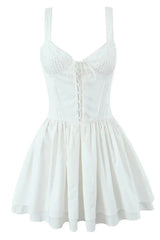 Yellow V-neck Lase-up Ruffle Party Dress