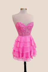 Sweetheart Yellow Appliques Tiered Short Dress