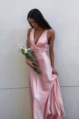 Twist V-neck Yellow Open Back Sheath Long Dress