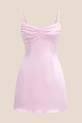 Straps Yellow Ruched Satin Short Dress