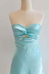 Twist Aqua Satin Short Dress with Keyhole