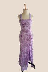 Purple Sequin Mermaid Long Formal Dress