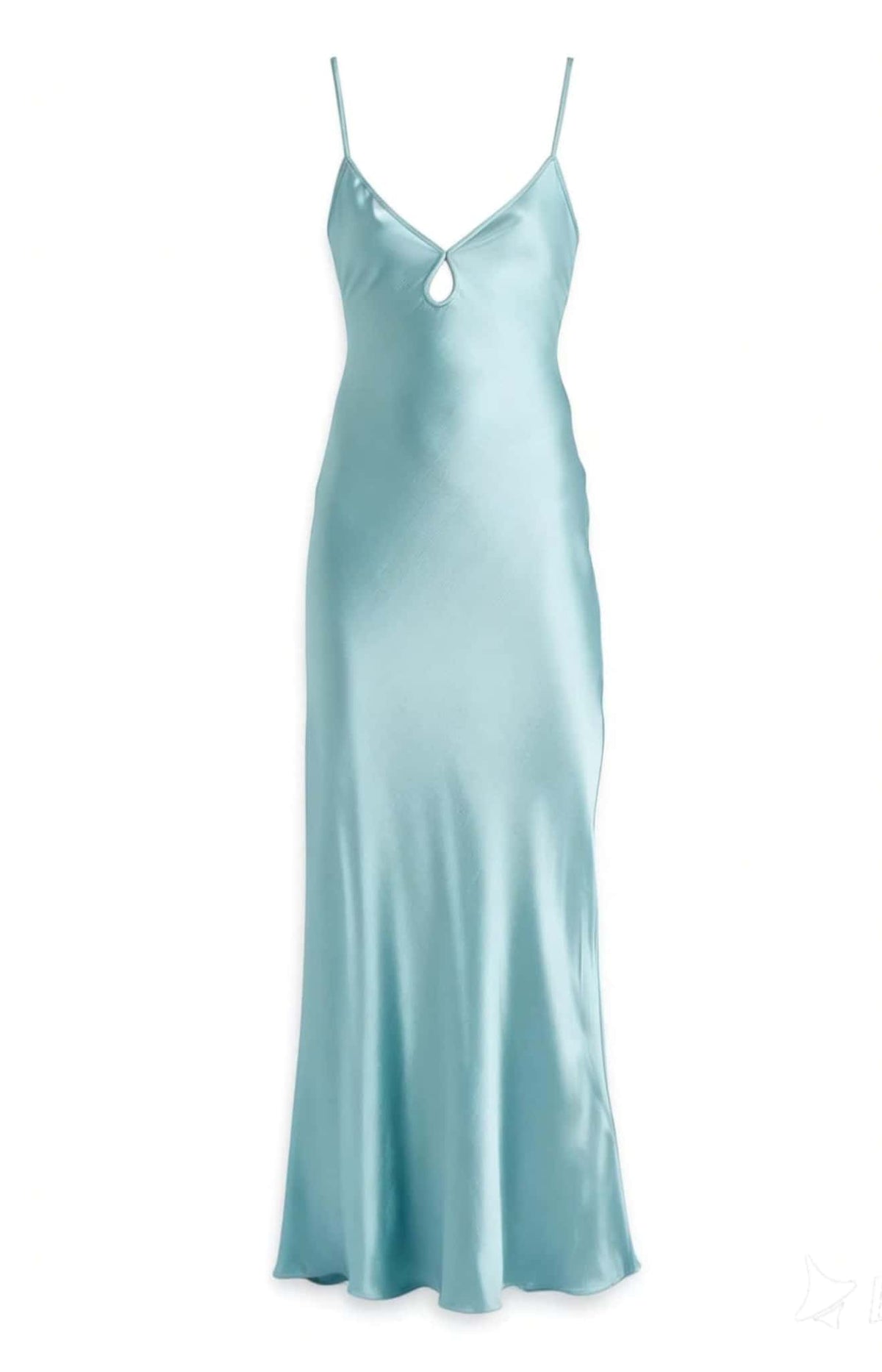 Teal Satin Cutout Fitted Long Dress