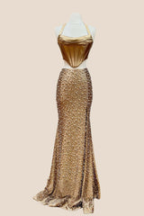 Two Piece Pearls Mermaid Prom Dress
