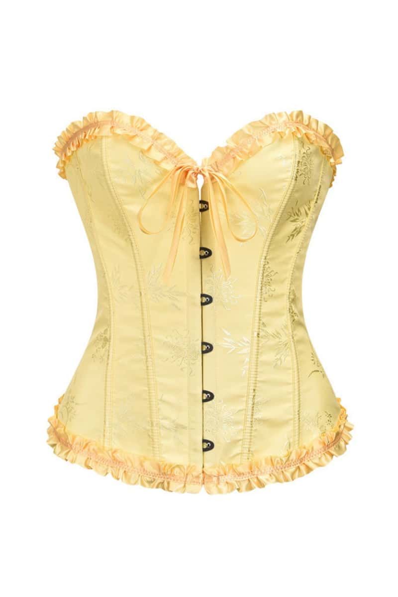 Sweetheart Yellow Lace-Up Floral Corset