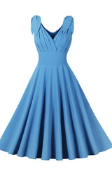 Tie Shoulder Navy Blue Swing Swing Dress