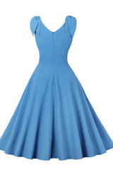 Tie Shoulder Navy Blue Swing Swing Dress