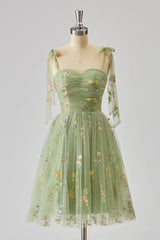 Tie Shoulders Blue Floral A-line Short Dress