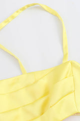 Straps Yellow Tiered Short Dress with Cut-out