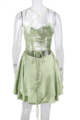 Straps Sage Green Ruffle Short Party Dress