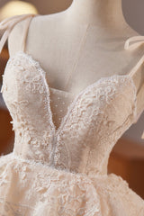 V-neck Champagne Appliques Tulle Short Dress