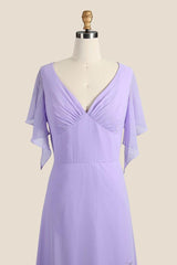 V-neck Lilac A-line Chifoon Bridesmaid Dress