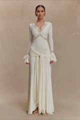 Lace Bodycon Flare Sleeve Maxi Dress