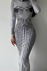 Round Neck Long Sleeve Maxi Dress