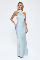 Luxe Obsession Halter Satin Maxi Dress Seafoam