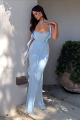 Strapless Ruffle Trim Spaghetti Strap Maxi Dress