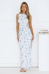 Lush Blossom Mesh Maxi Dress Blue