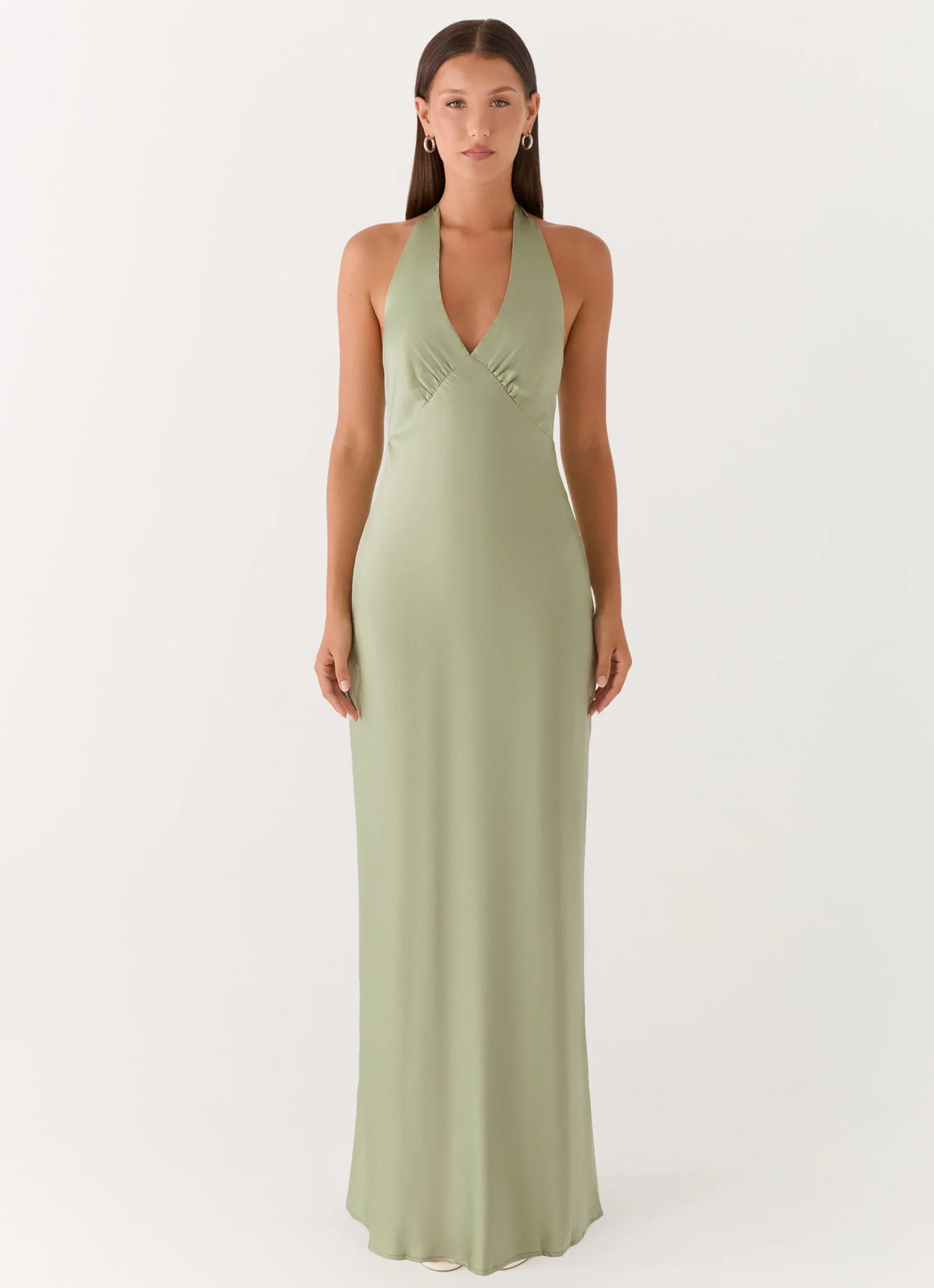 Heavy Hearted Satin Maxi Dress - Sage