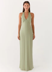 Heavy Hearted Satin Maxi Dress - Sage