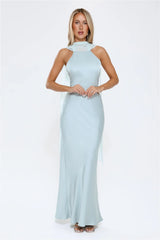 Luxe Obsession Halter Satin Maxi Dress Seafoam