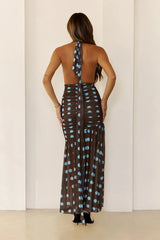 The Darling Dot Edit Halter Maxi Dress Brown
