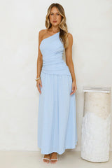 Tranquil Vibe One Shoulder Maxi Dress Blue