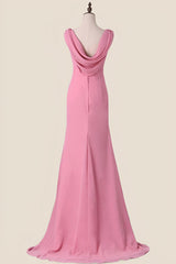 V Neck Blush Pink Chiffon Long Party Dress