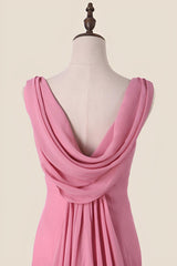V Neck Blush Pink Chiffon Long Party Dress
