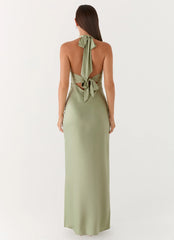 Heavy Hearted Satin Maxi Dress - Sage