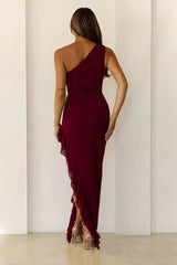 Summer Ember One Shoulder Maxi Dress Burgundy