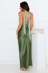 Sunlit Grove Satin Halter Maxi Dress Green