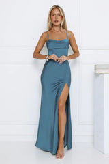 Formal Dream Satin Maxi Dress Teal