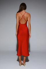 Invitation Only Satin Midi Dress Red