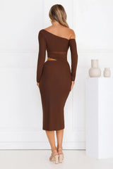 More To Want Long Sleeve Mesh Midi Dress Brown