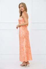 Sunburst Sparkle Strapless Satin Maxi Dress Orange